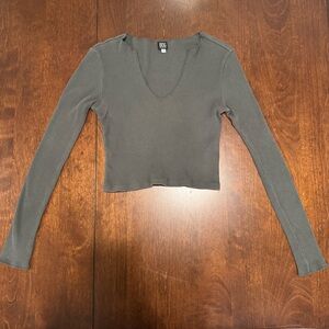 BDG Charcoal Long Sleeve Crop Top